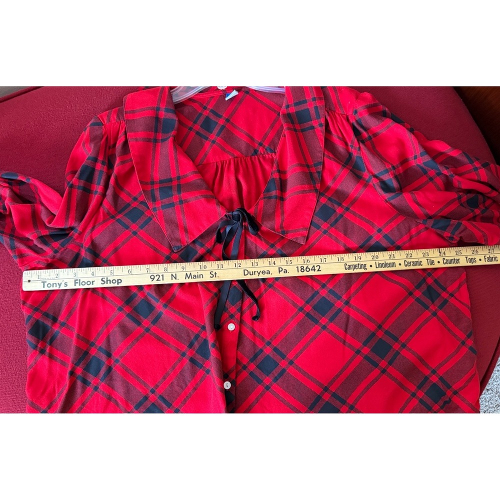 Old Navy Plaid Blouse Womens 2X Red Black Statement Collar Ribbon Tie Tartan - Picture 5 of 8